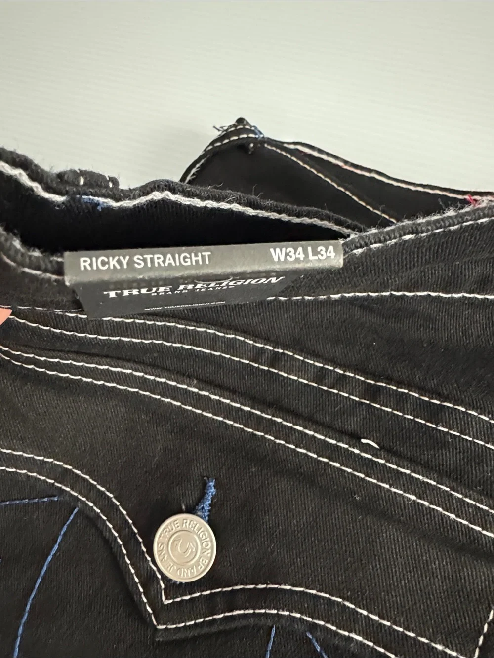 True Religion Men’s Black Straight Jeans with Contrast Stitching